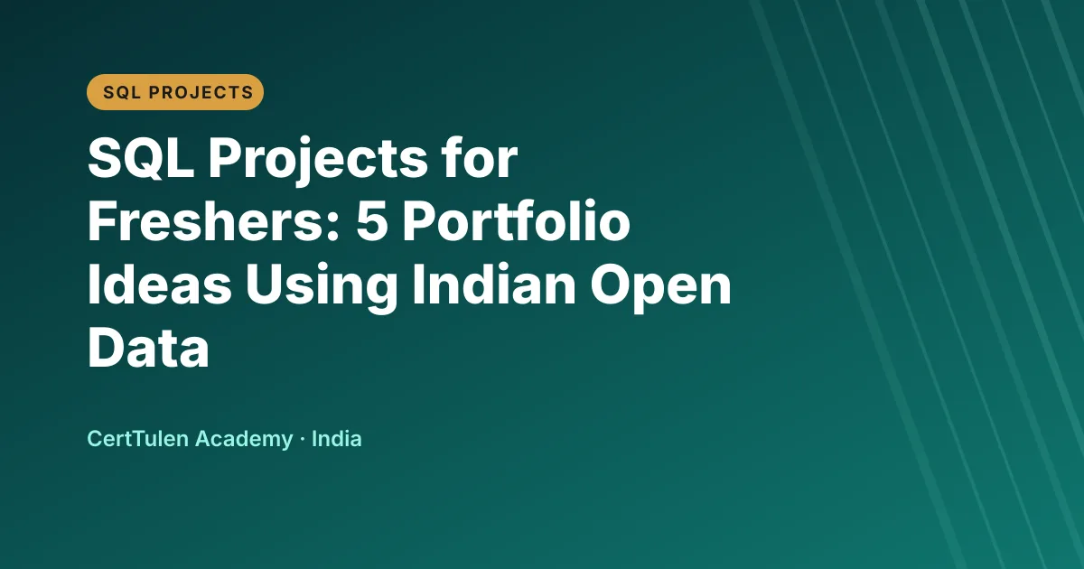 Title text SQL Projects for Freshers Using Indian Open Data on a CertTulen branded background